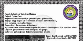İzmir Konak Belediyesi Veteriner Müdürlüğü’ne Teşekkür !